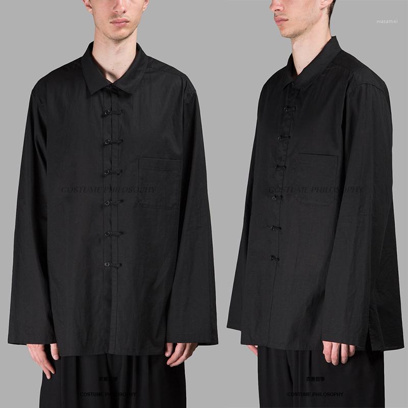 

Big Code -6XL 2022 Autumn Male Fashion Stylist Chinese Wind Buttons Long Sleeves Loose Old Retro Shirts Men' Casual, Black