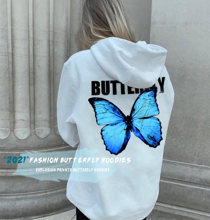 

Men's Hoodies & Sweatshirts 2022 Fashion Women Hip Hop Explosion Private Butterfly Autumn Long-Sleeved White Streetwear Harajuku, Blue