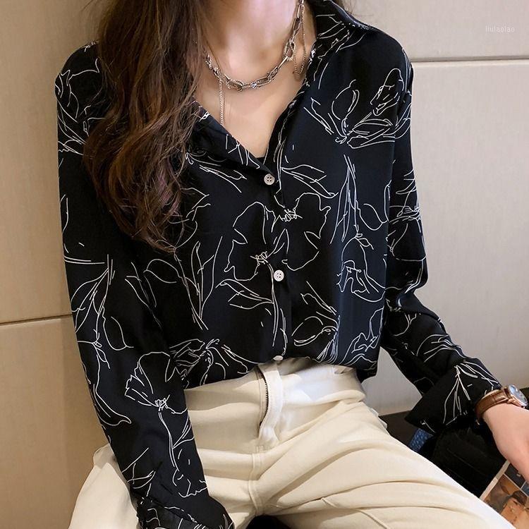 

Women's Blouses & Shirts Blouse Women Spring Clothing Vintage Printed Chiffon Top Shirt Blusas Mujer De Moda, White