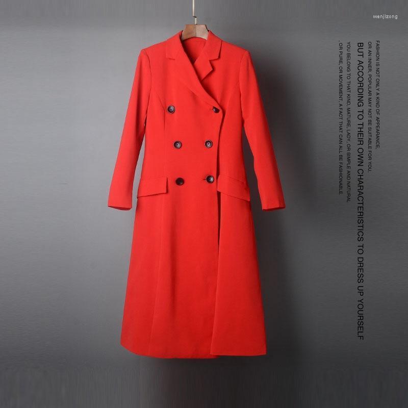 

Women' Trench Coats Arrival 2022 Fall Winter Women Turn Down Collar Red Coat Long Sleeve Double Breasted Windbreaker Female Overcoat