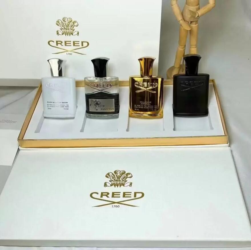 Creed Perfume Nouveau 4pcs Ensemble parfum Corologie parfumée Cologne Men Silver Mountain Water / Aventus / Green Irish Tweed / Millesime Imperia