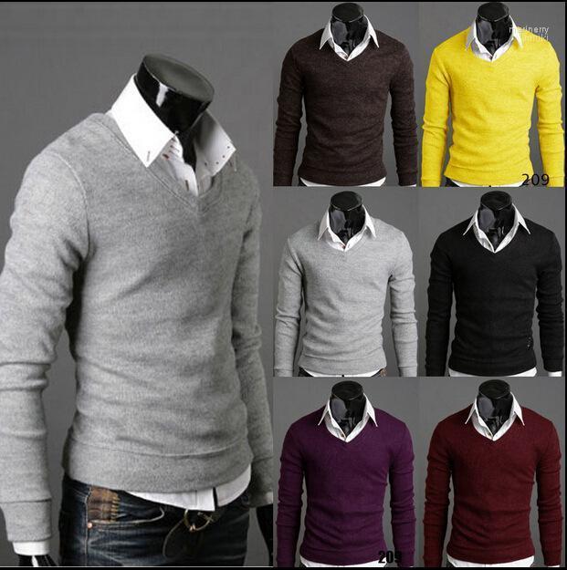 

Free Autumn And Winter Models England Classical Slim Sweater Men's V-neck Shirt Mari22, Black