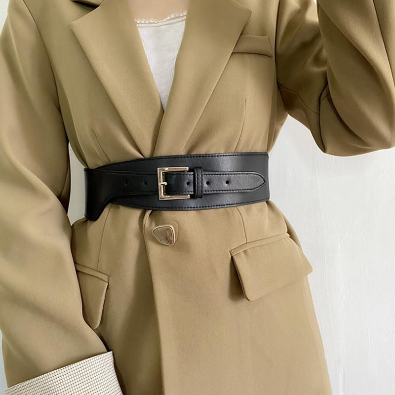 

Belts Design Cummerbunds For Dress Beauty Gold Pin Square Buckle Women Fashion Elastic Wide Waistbands Party Decorate, Black;brown