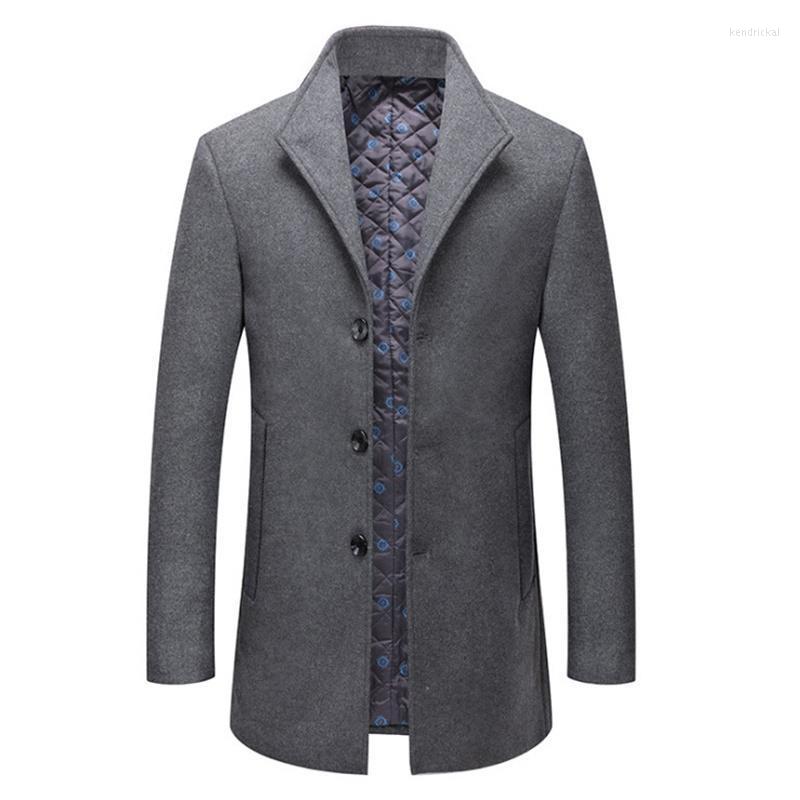 

Men's Wool & Blends Woolen Autumn Men Coat Fashion Thick Coats Single Breasted Winter Jacket Casual Overcoat Solid Color Trench Male Kend22, Black