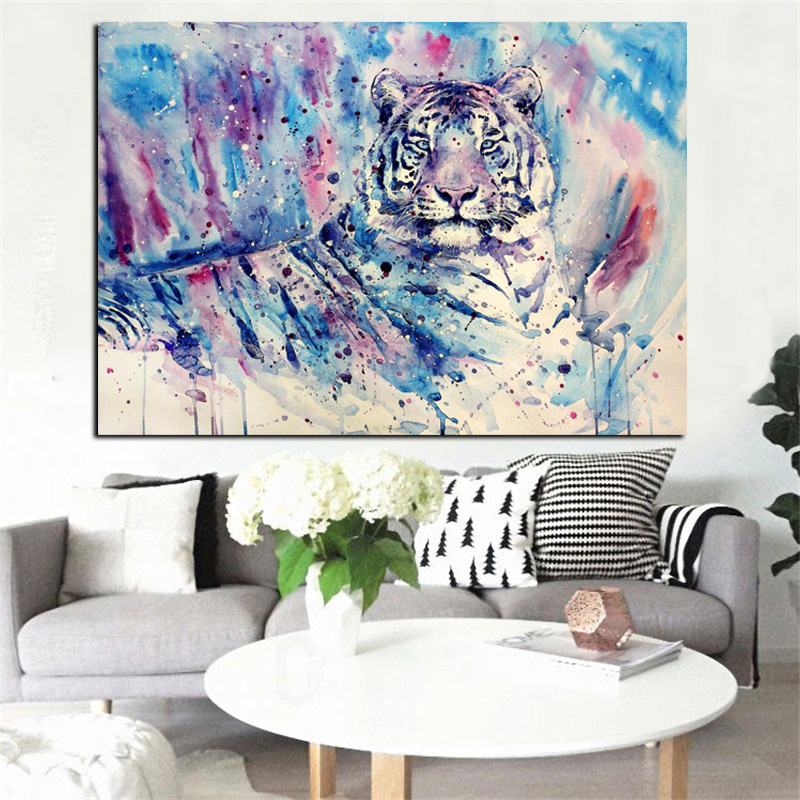 

Animal Canvas Wall Pop Art Watercolor Tiger Picture HD Print on Canvas Modern Abstract Painting For Home Living Room Decoration