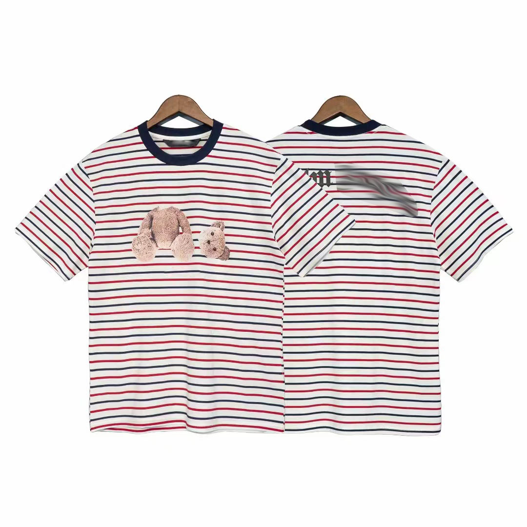 

T Shirt design stripe short Tees short sleeve bear classic retro trend hoodie Fashion Men Tshirt Clothing Street Embroidered letter Oblique t-shirt summer swim, White
