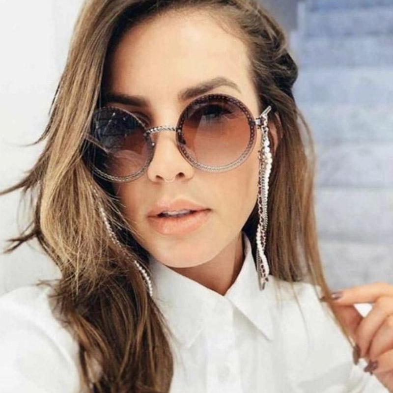 

Sunglasses Luxury Oversized Round Women Retro Brand Designer Chain Metal Frame CHIC Sun Glasses For Female UV400 Oculos Eyewear