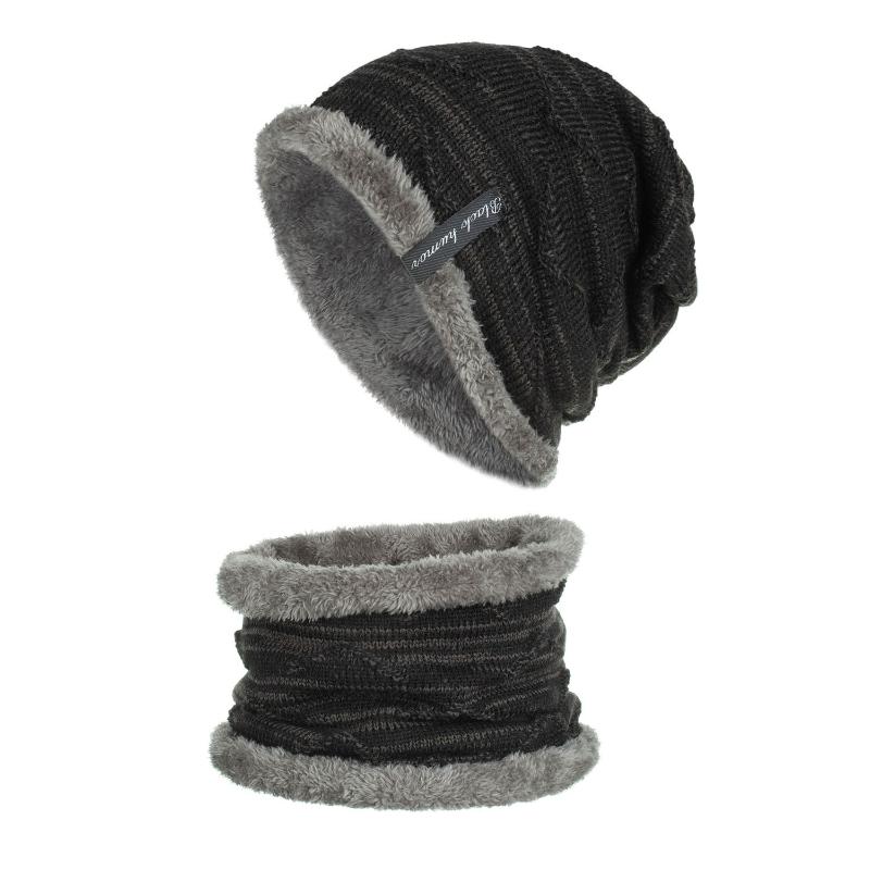 

Berets Winter Hat And Scarf For Women Men Casual Diagonal Hook Geometry Knitted Velvet Hats Scarves Set Unisex Beanie Caps Neck Bonnet, Black