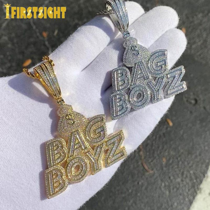 

Chains CZ Letters Bag Boyz Pendant Necklace Iced Out Bling 5A Cubic Zircon Dollar Symbol Money Charm Fashion Hip Hop Men Jewelry