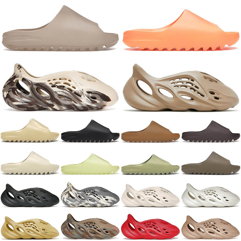 

mens women slides slipper foam Pure Enflame Orange Cream Clay Sandals Moon Gray Vermilion Ochre Mineral Blue men runner slide sandal size 32-47, C43 red oreo 40-47