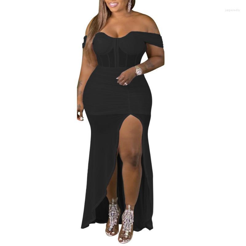 

Plus Size Dresses ZZ Women Clothing Dress White Mesh See Through Party Black Off Shoulder Robe Drop WholesalePlus Jasp22