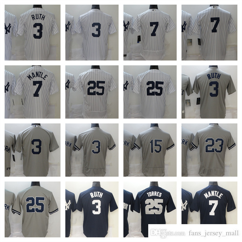 

3 Babe Ruth Baseball Jersey 7 Mickey Mantle 15 Thurman Munson 23 Don Mattingly 25 Gleyber Torres 2022 Stitched Jerseys Men Women Youth Size S--XXXL, As picture