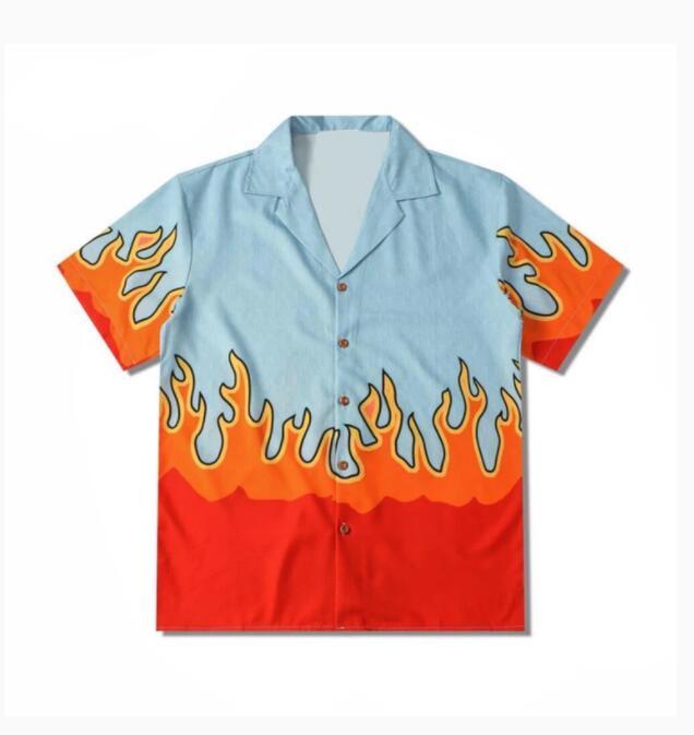 

Men' Casual Shirts On Fire Red Flame Print Cardigan Short Sleeve ShirtMen