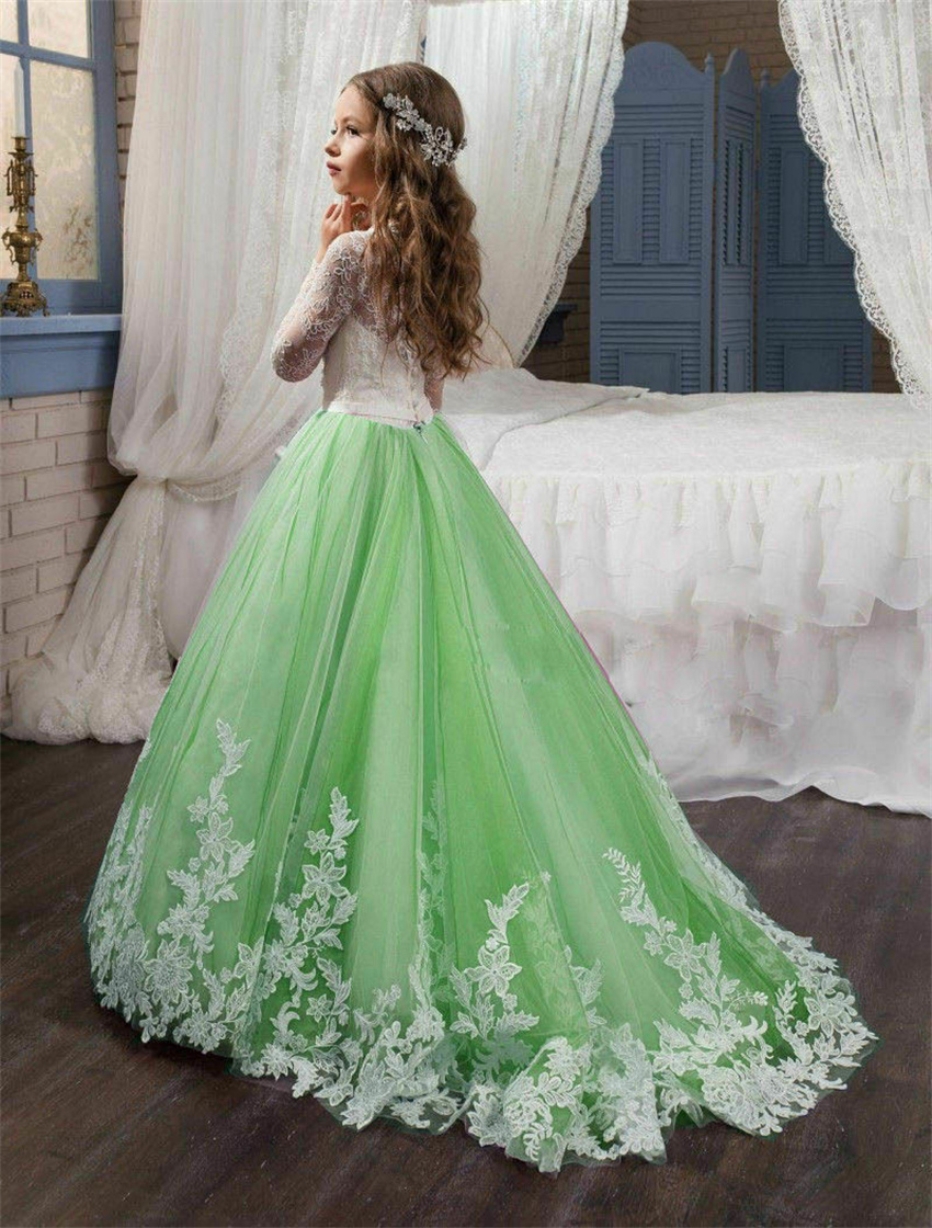 

Wholesale Gold Glitz Ball Princess Little Girls Pageant Dresses With Beads Birthday Party Flower Girl Dress Wedding Gown, Green