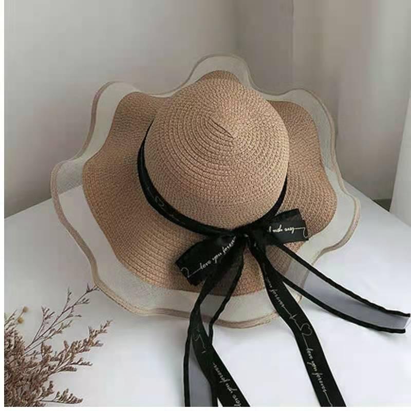 

Wide Brim Hats Hand-made Ladies Sun Hat Straw Woven Panama Big Black And White Bow Uv Protection Beach ProtectionWide, A-05