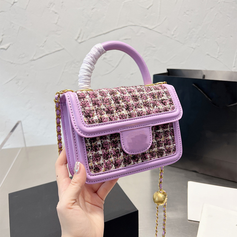 

Classic Golden Ball Chain bag Woolen Stitching Lambskin Designer Bags Fashion Handbag High Quality One Shoulder Women Luxurys Crossbody Totes Messenger Handbags, Box