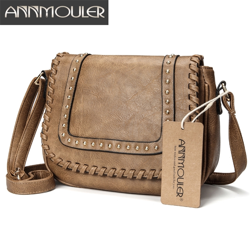 

Annmouler Fashion Women Shoulder Bag Pu Leather Crossbody Bag Solid Color Brand Purse Small Khaki Messenger Bag for Ladies 220401, Grey