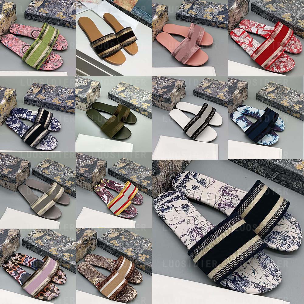 

2022 Women luxury Designer Sandals Slippers Leather Summer Flat diors Slipper Embroidery fashion beach woman Big head Rainbow letters 35-42, 31