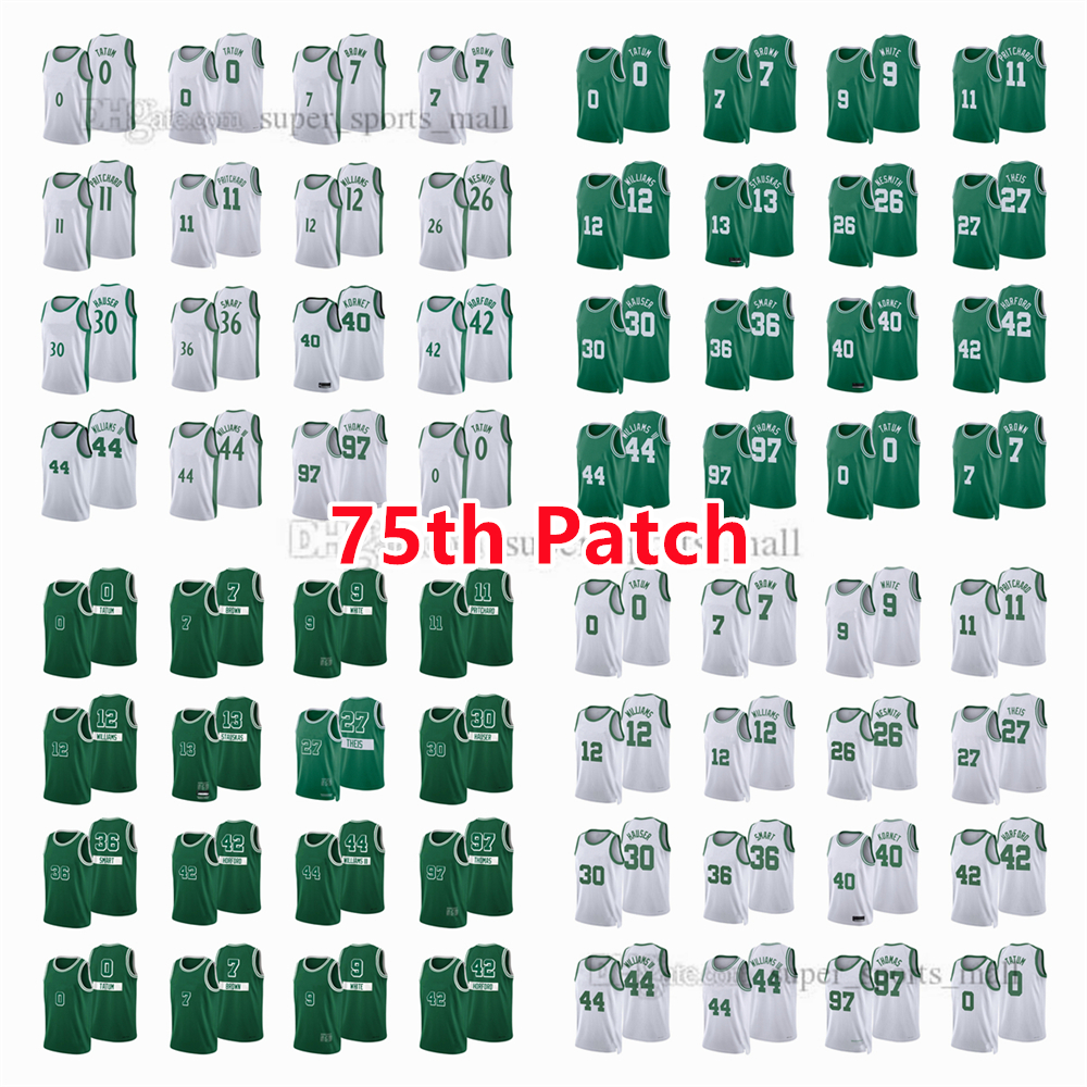 

75th Patch Jayson 0 Tatum Al 42 Horford City Basketball Jersey aylen 7 Brown Derrick 9 White Smart Theis Williams Nesmith Williams Pritchard Hauser Kornet Stauskas, Printed