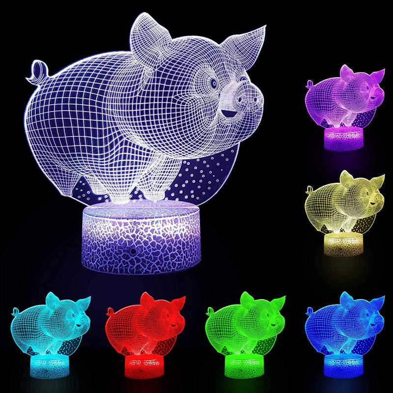 

Night Lights 3D Piggy Decor Illusion Lamp Led Light 16 Colors Change USB Remote Table Desk Birthday Christmas Gifts For Kids
