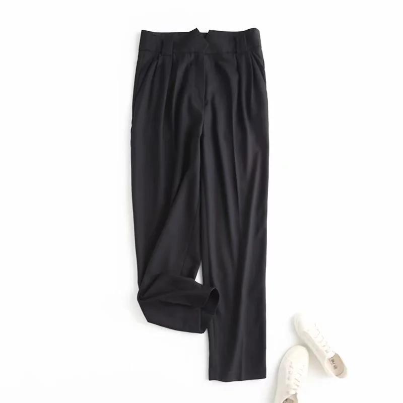 

Women' Two Piece Pants Withered England Office Lady Fashion Simple High Waist Suit Women Navy Pantalones Mujer Pantalon Femme Trousers, Black