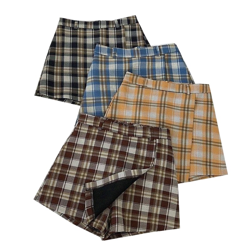 skirts High Waist Mini Women Casual Vintage Plaid Skirt Summer Ladies Girl Short Streetwear A-Line Women's s5XY#-image-790081142