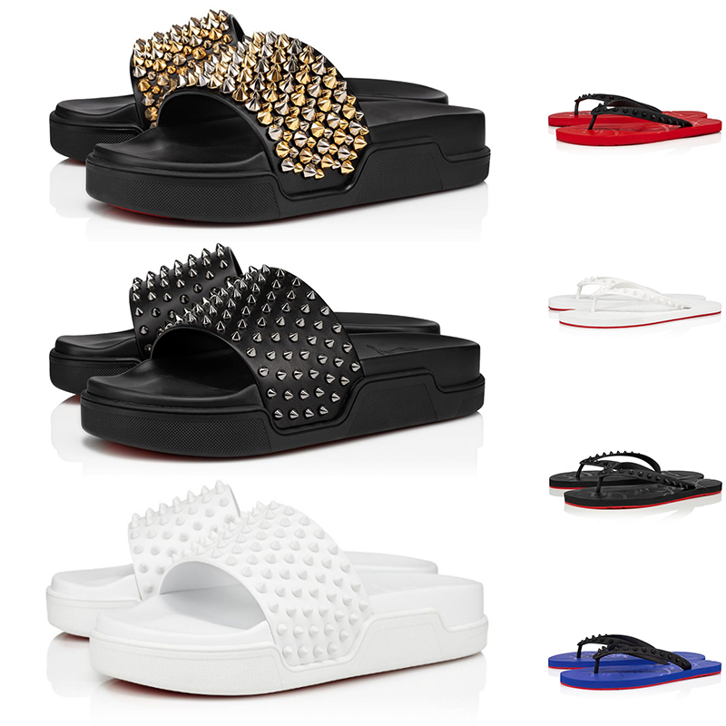 

Luxury Designer Red Loafers For Mens Women Bottom Sandals Genuine Leather On Platform Casual Sneakers Spikes Wedding Party Flats Men Sandal Flip Flops Slipper 36-46