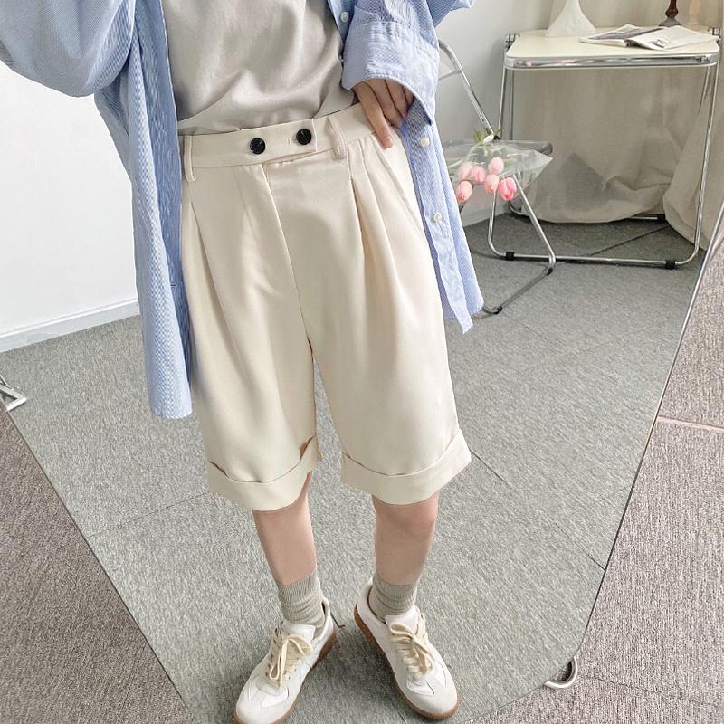 

Men' Shorts Summer Large Size Button Decoration Loose Simple Straight Capris Mid Length Pants Fashionable Korean Yuppie Harlem, Black