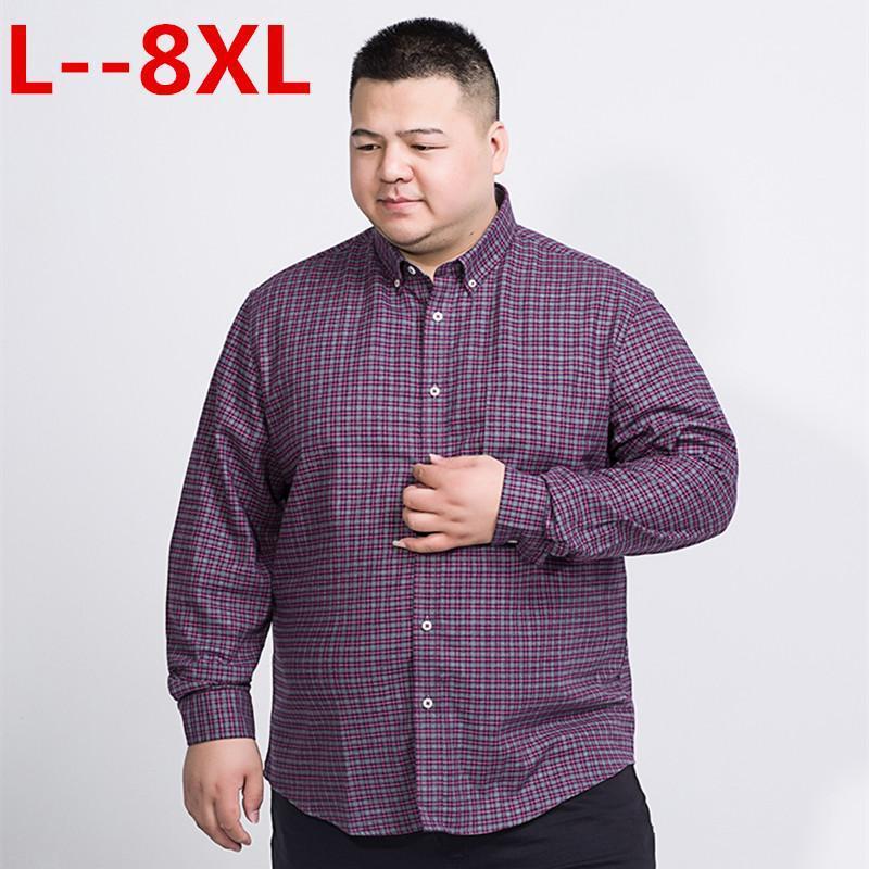 

Casual Men's Cotton 8XL 6XL Plaid Shirts Pocket Long Sleeve Slim Fit Comfortable Brushed Flannel Leisure Styles Tops Shirt, Red