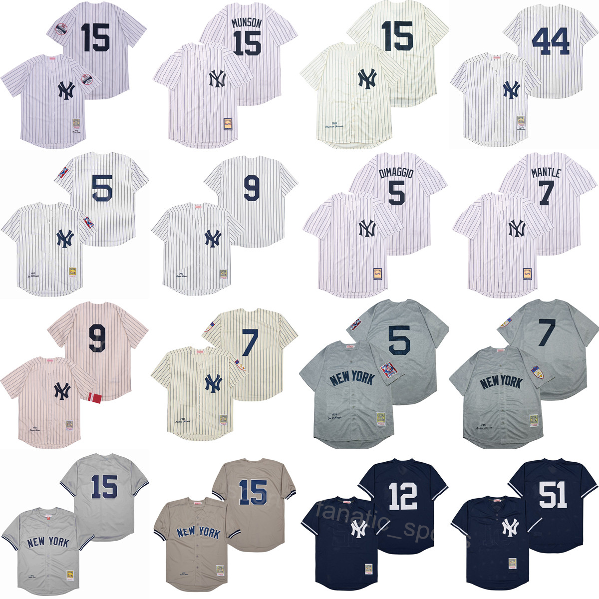 

Vintage 44 Reggie Jackson Retro Baseball Jersey 9 Roger Maris 15 Thurman Munson 12 Wade Boggs 5 Joe DiMaggio Pinstripe Stitched Cool Base Breathable 1951 1969 1977, 1977 retro