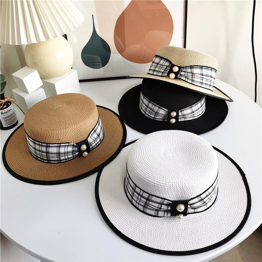 

Summer Panama Designer Style Letter Strips Hand-woven Ladies Straw Hat High-quality Raffia Bucket Hats Wide Brim Cap188S