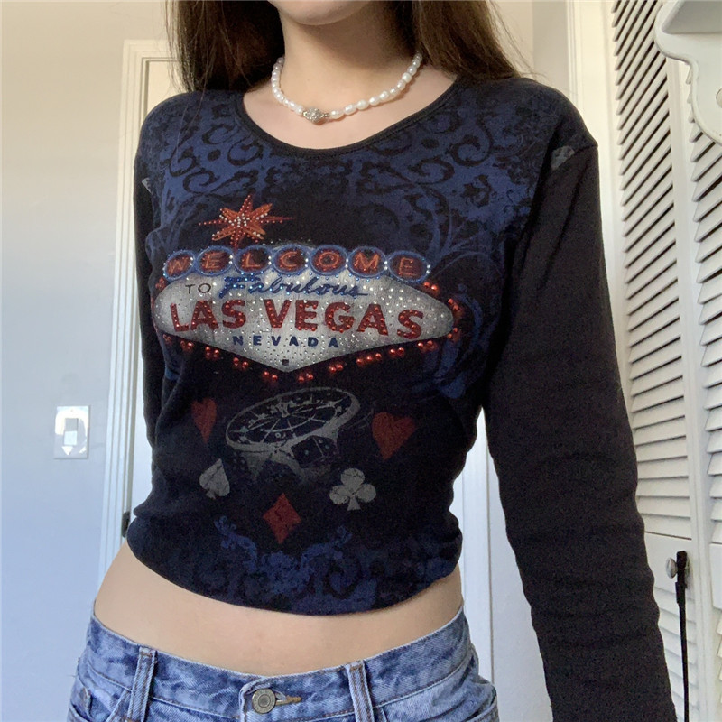 

Xingqing Grunge Fairycore Vintage Print T shirt Women Aesthetic Y2k Long Sleeve Tops Autumn E Girl Casual Basic Streetwear 90s 220714, Black