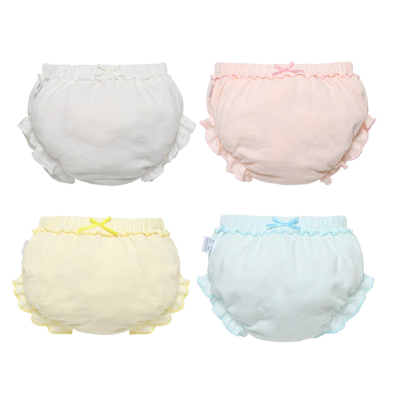 

4 Piece/Lot Kids Cotton Panties Girl Baby Infant Newborn Fashion Solid Cute Bow Underpants For Children Gift 462 E3, As show