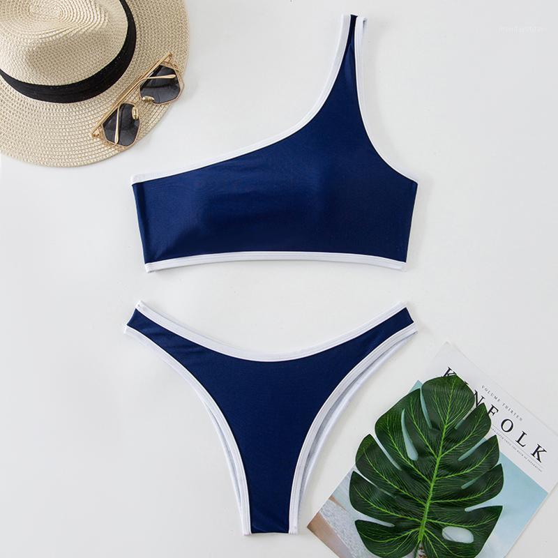 

Women' Swimwear One-shoulder Swimsuit Women Sexy Solid Color Bandage Bikinis Set 2022 Push-up Brazilian Bikini Beach Bathing Suit Swim, Dark blue