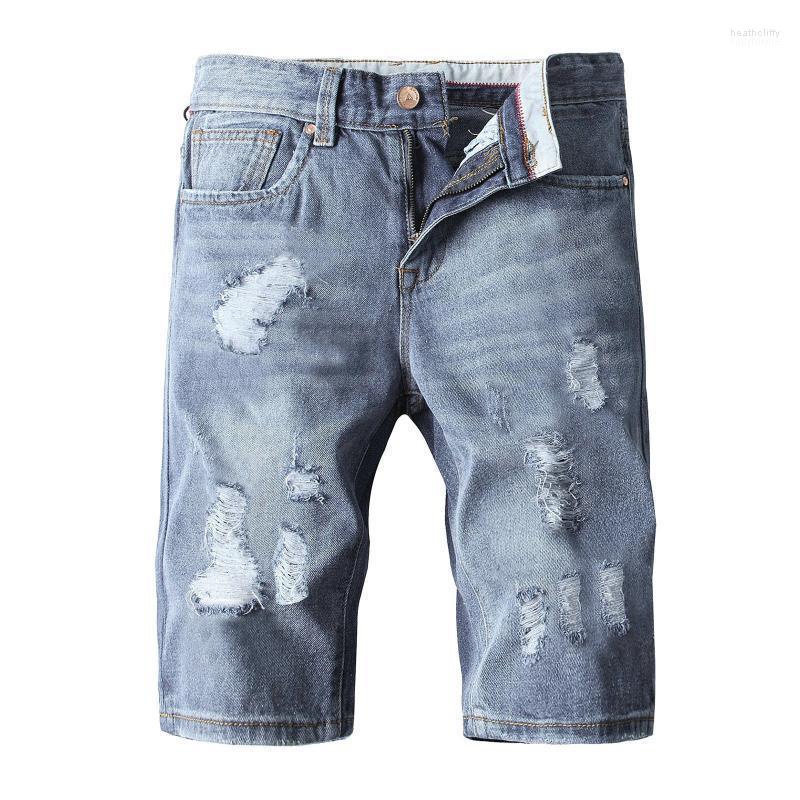 

Men's Jeans Mens Straight Leg Fashion Casual Hole Buckle Zipper Denim Shorts Pants TrousersMen's Heat22, Blue