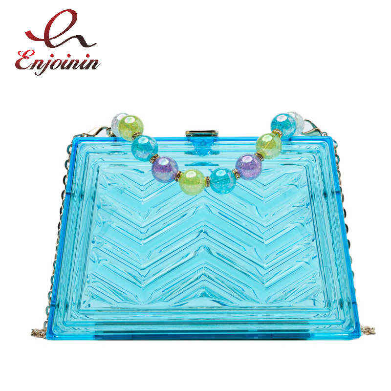 

Evening Bags Transparent Acrylic Box Party Women Clutch Color Beaded Designer Bag Fashion Purses and Handbags Chain Shoulder Bag Wedding New 220402, Light green