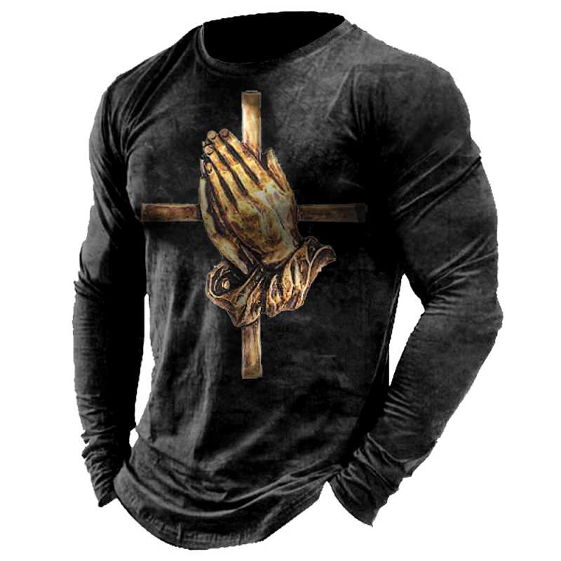 

Men's T-Shirts Oversized T Shirt Men Spring Long Sleeve Vintage Print Fashion 3d Cross Death Knight Punk Style Casual T-shirt CamisetaMen's, Ofsz-00435