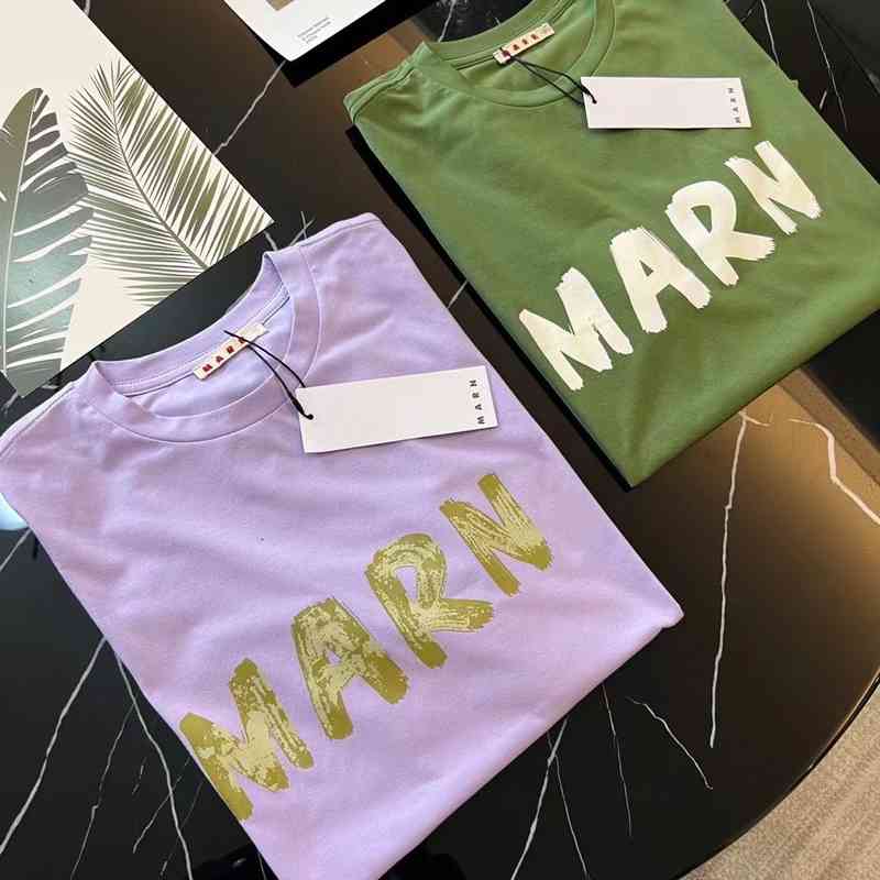 Women's T-Shirt early spring Mar hand painted color splash printing men's and women's same round neck Cotton Short Sleeve