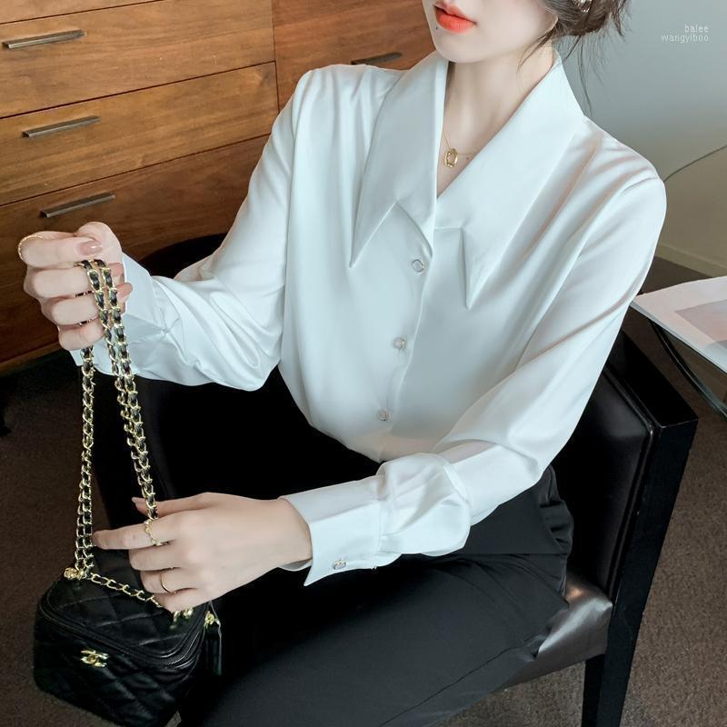 

Women' Blouses & Shirts White Long Sleeved Chiffon Korean Autumn Elegant Fashion And Tops Women' Shirt Clothing 2022 Female VintageWom