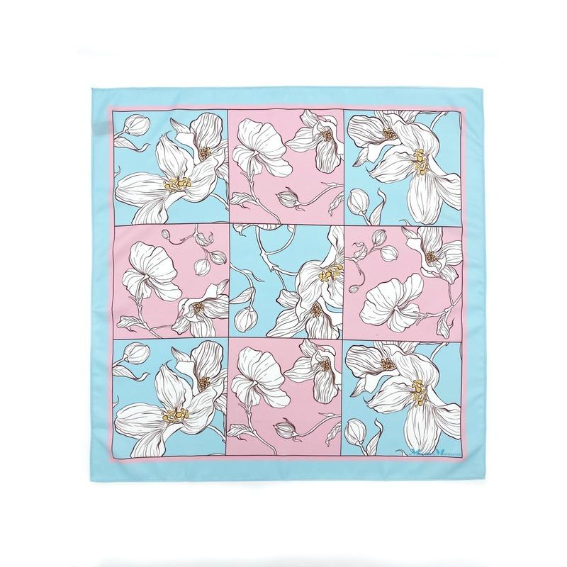 

Scarves Small Square Female Magnolia Printed Sweet Decorative Plain Color Matching Scarf.