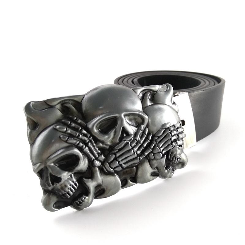 

Belts Punk Rock Buckle Men Belt PU Leather Western Cowboy Skeleton Claw Buckles Erkek Kemer Accessories For Jeans, Black