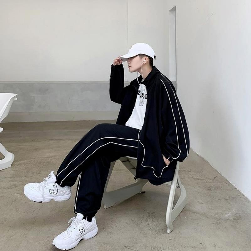 

Men's Tracksuits Men Outfit Set 2022 Spring Autumn Stand Collar Cardigan Trend Men's Couples Casual All-match Sports Suit Top PantsMen's