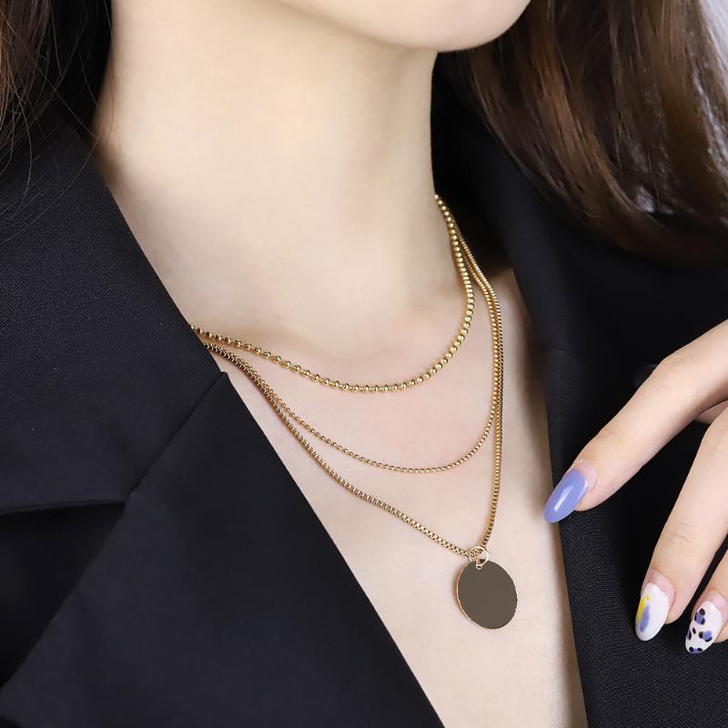 

Chokers Simple Temperament Net Red Multi-layer Coin Three-layer Choker Necklace Female Korean Metal Disc Pendant Wedding GiftChokers