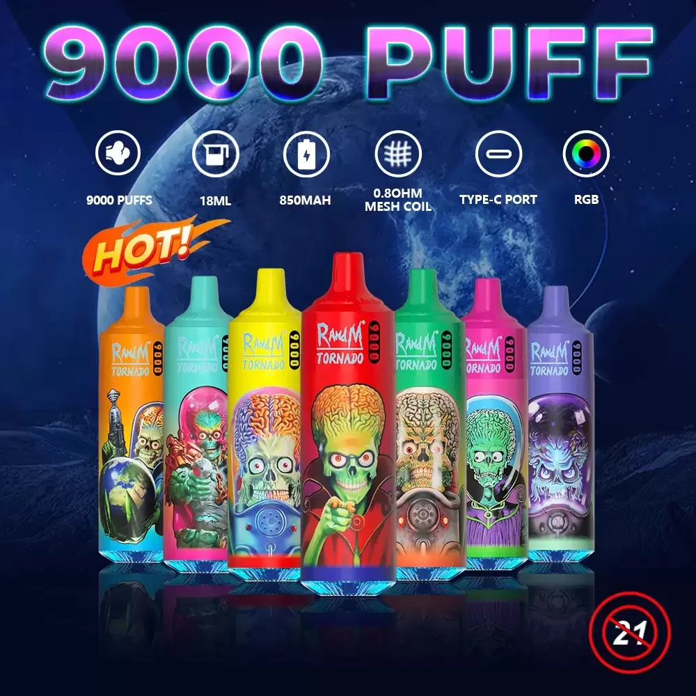 

Original Genuine RandM Tornado 9000 Puffs Disposable Vape Pen 18ml E-Cigarette with RGB Light Type-C Rechargeable Vape Device Electronic Cigarette