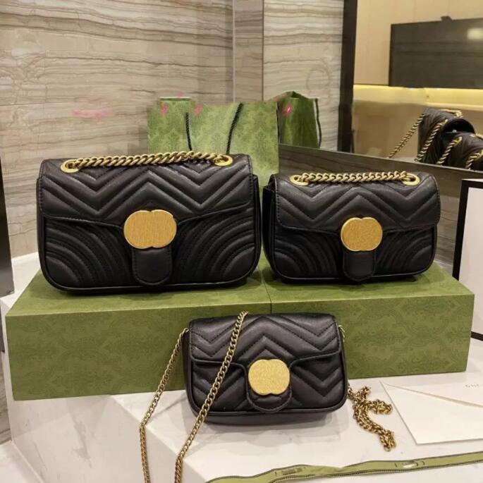 

Top Quality Marmont Chain Shoulder Bags woman Fashion Classic Luxury Designer Handbags Lady Genuine Leather Banquet Black Messenger Crossbody Bag with box, 15