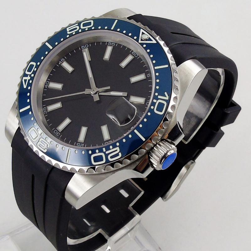 

Wristwatches 40mm Sterile Black Dial Sapphire Crystal Luminous Ceramic Bezel MIYOTA 8215 Automatic Movement Men's Watch, Glass case back