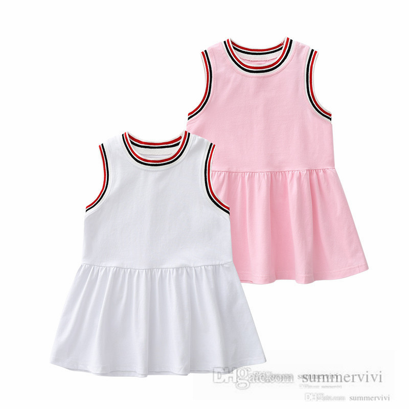 

Designer Little Girls plaid dress kids stripe round collar vest dresses summer children cotton princess clothing Q7823