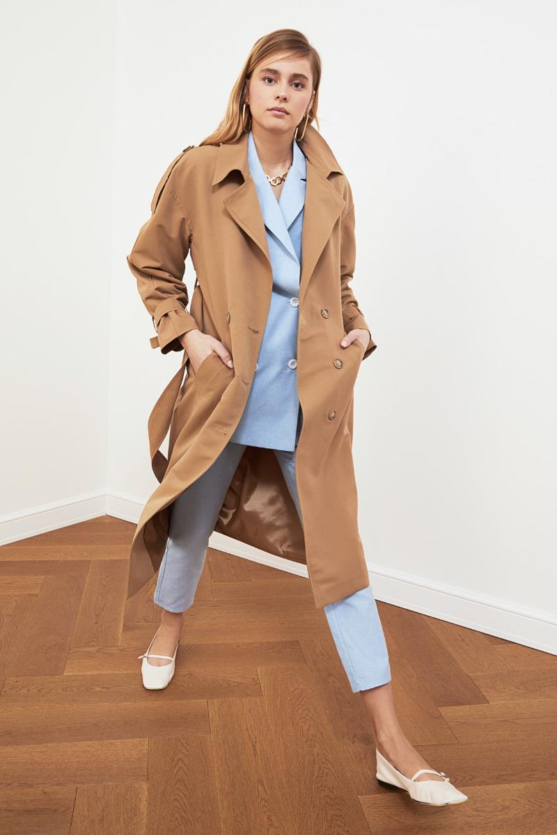 

Women's Trench Coats Trendyol Arched Apron Detailed Water Pusher Long Coat TWOSS21TR0005Women's, Mink