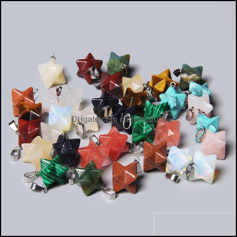

Charms Jewelry Findings Components Natural Stone Healing Crystal Reiki Pendum Star Pendants Meditation Hexagonal For Men Women Making Hand