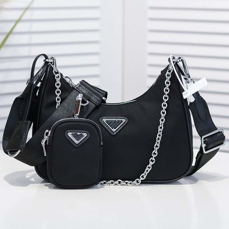 

2005 Designers Bags Women's Famous Brand Messenger Bag Fashion Crossbody Bag for Women Wholesale Cross-body Nylon Purse With Small Coin Wallet Metal Chain, Black